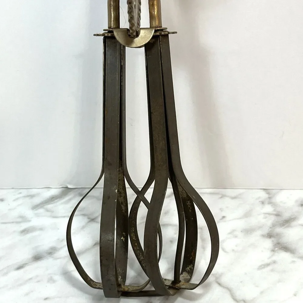 Antique A&J USA High Speed Hand Mixer Egg Beater Vintage Green Wood Handle